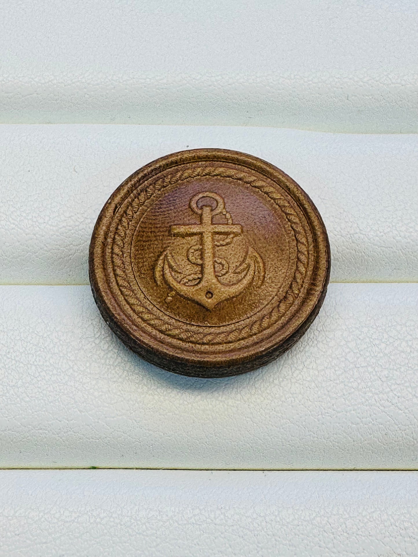 Vintage 1950s Leather Button with Anchor Design – 23mm – Sold Individually