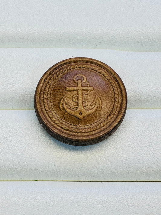 Vintage 1950s Leather Button with Anchor Design – 23mm – Sold Individually