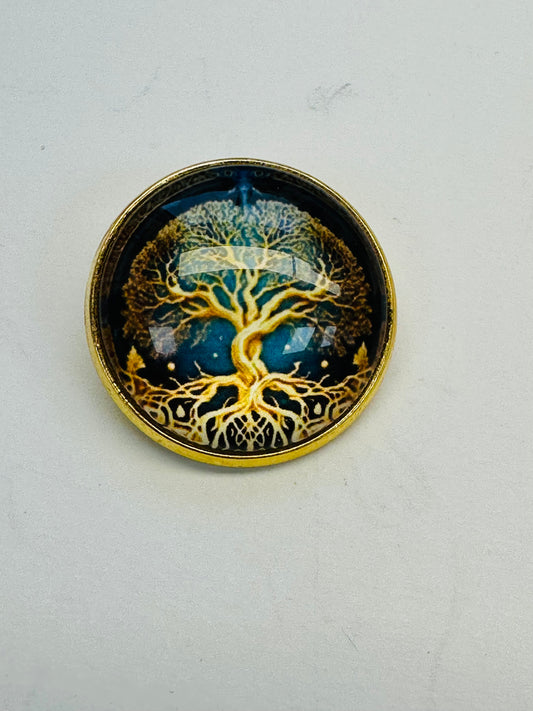 Tree of Life Button – 22mm Glass & Metal Shank – Sold Individually