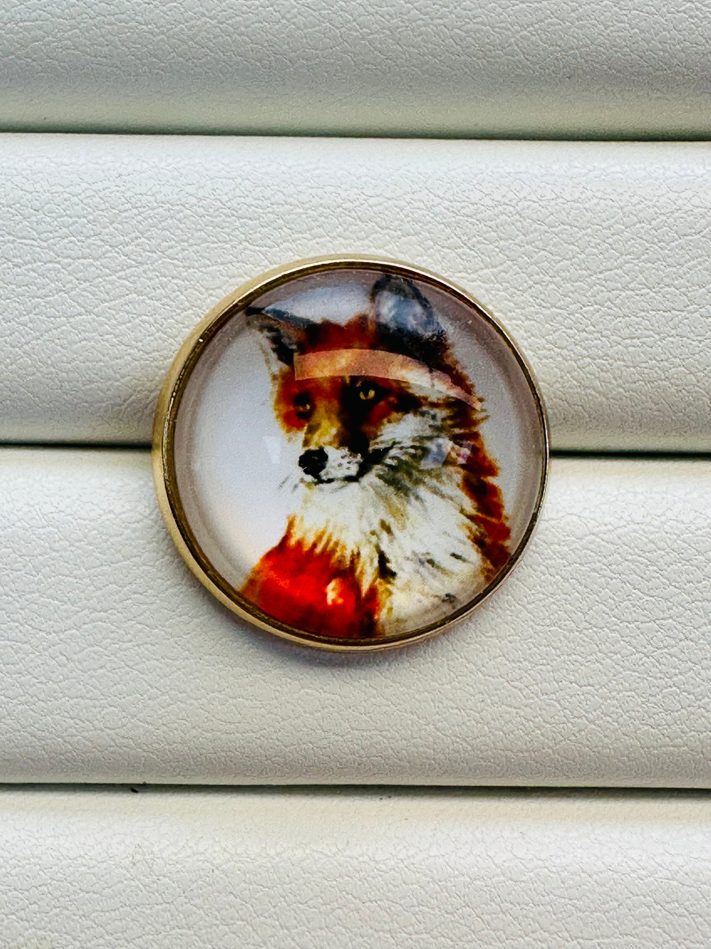 Fox Glass Button – 22mm – Domed Glass & Gold-Tone Metal – Sold Individually