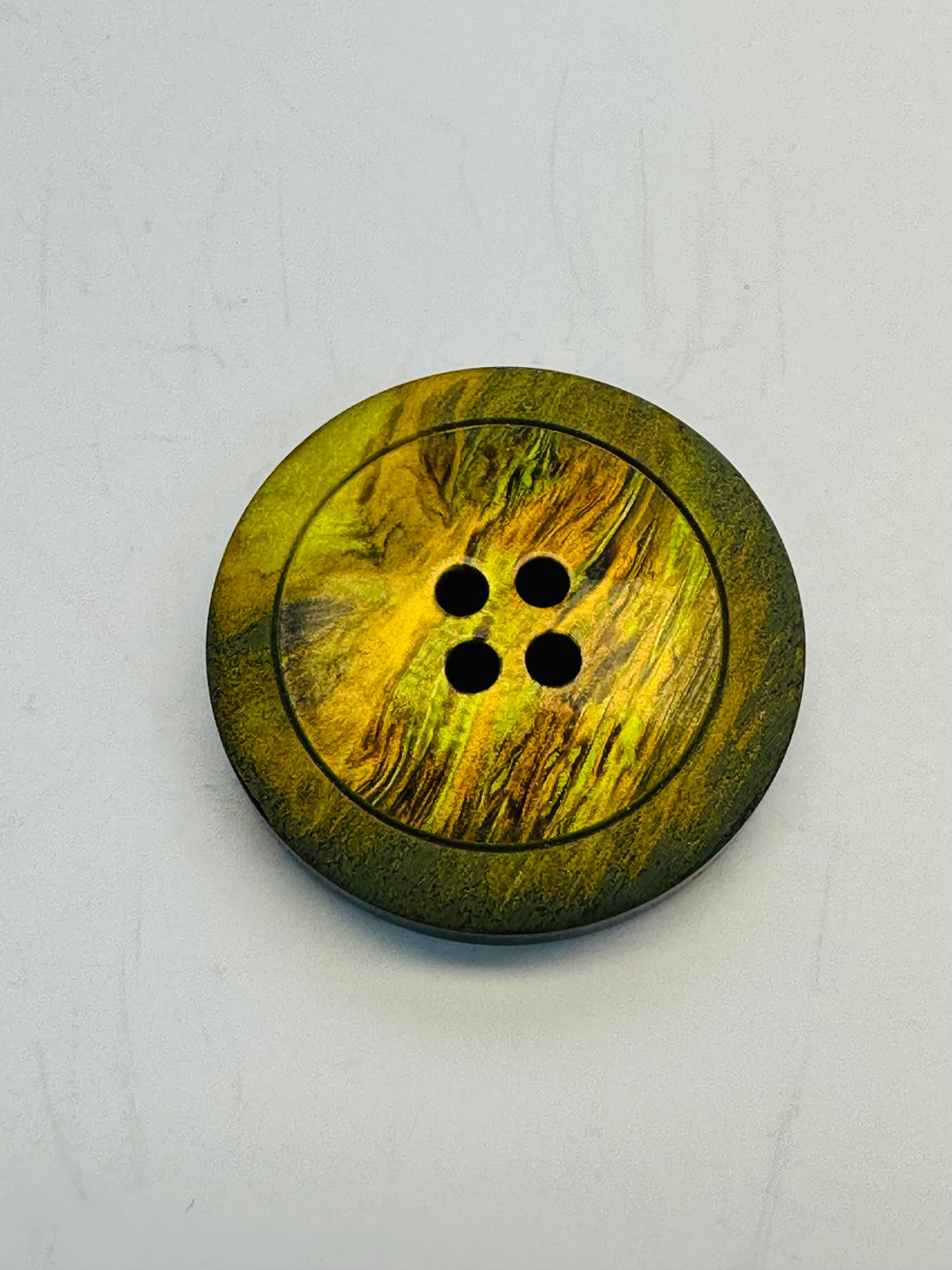 Yellow Ombre Button – 23mm – Green & Mustard Finish – Sew-Through – Sold Individually