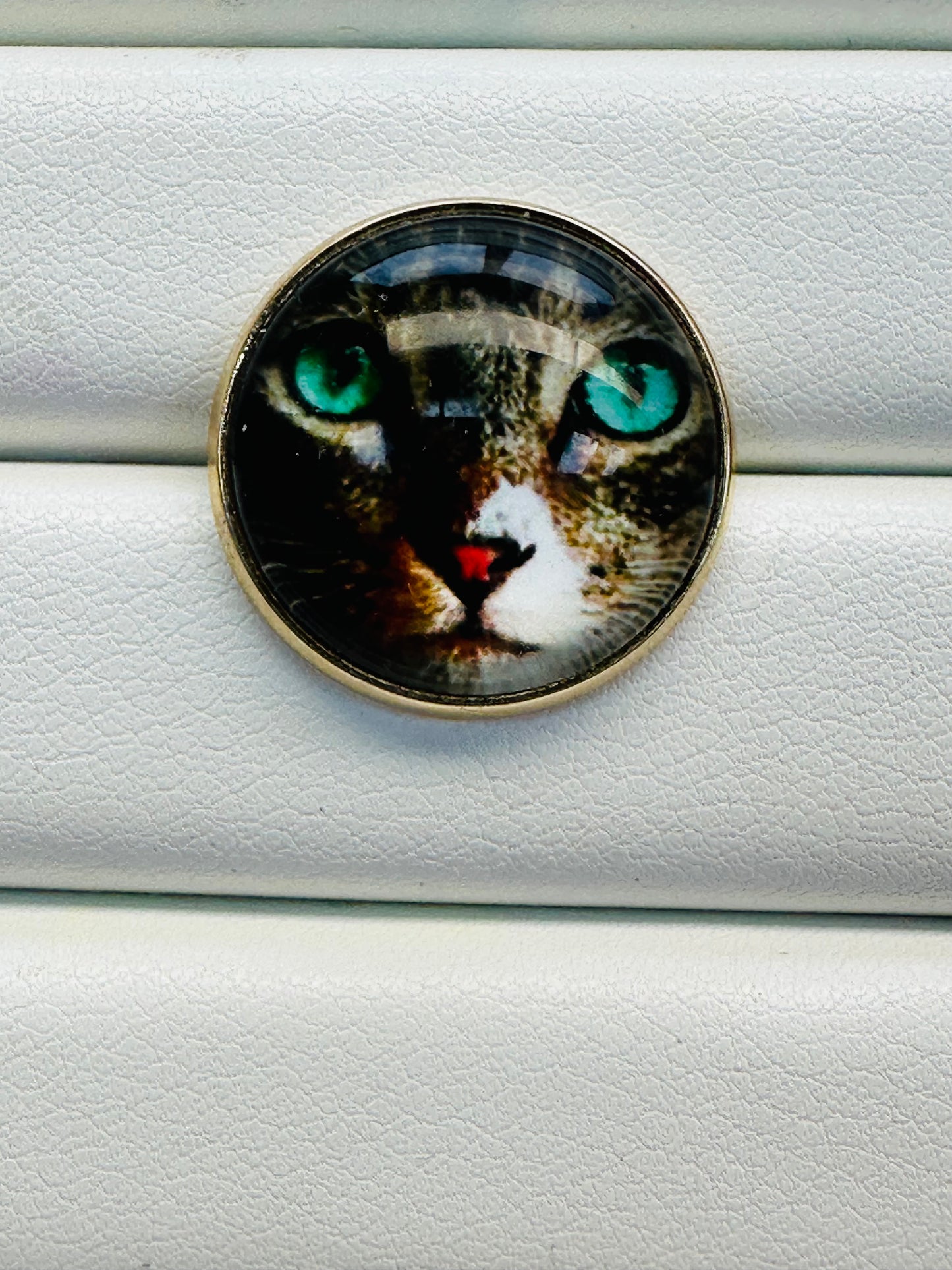 Tabby Cat Button – 22mm Glass & Metal – Shank Back – Sold Individually